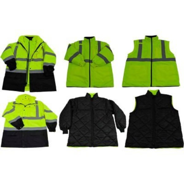 Petra Roc Inc Petra Roc Two Tone Waterproof 6-In-1 Parka Jacket, ANSI Class 3, Lime/Black, Size M LBPJ6IN1-C3-M